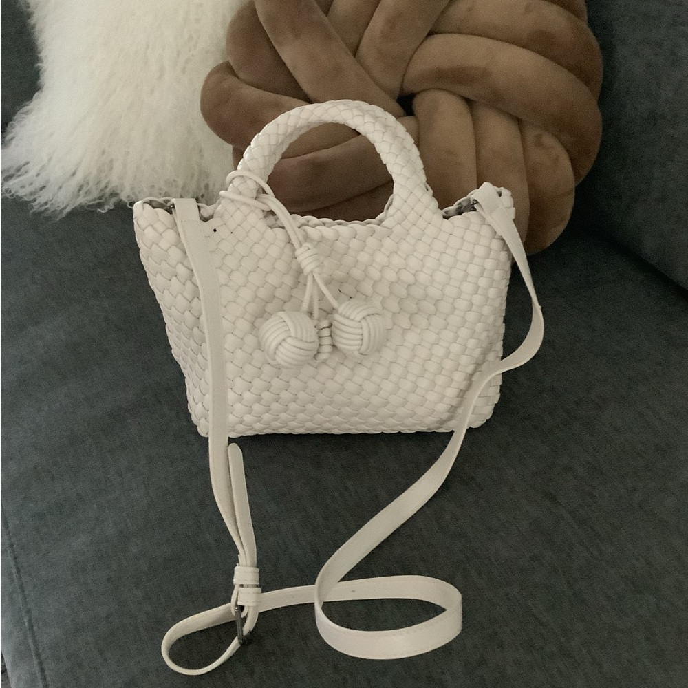 Woven Mini Tote Bag in White — Handheld & Crossbody